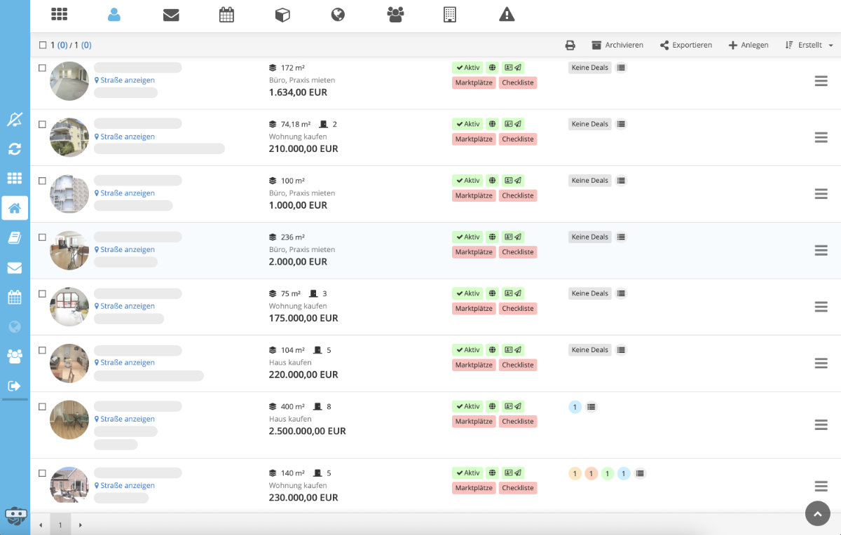 Immobilienverwaltung Interface