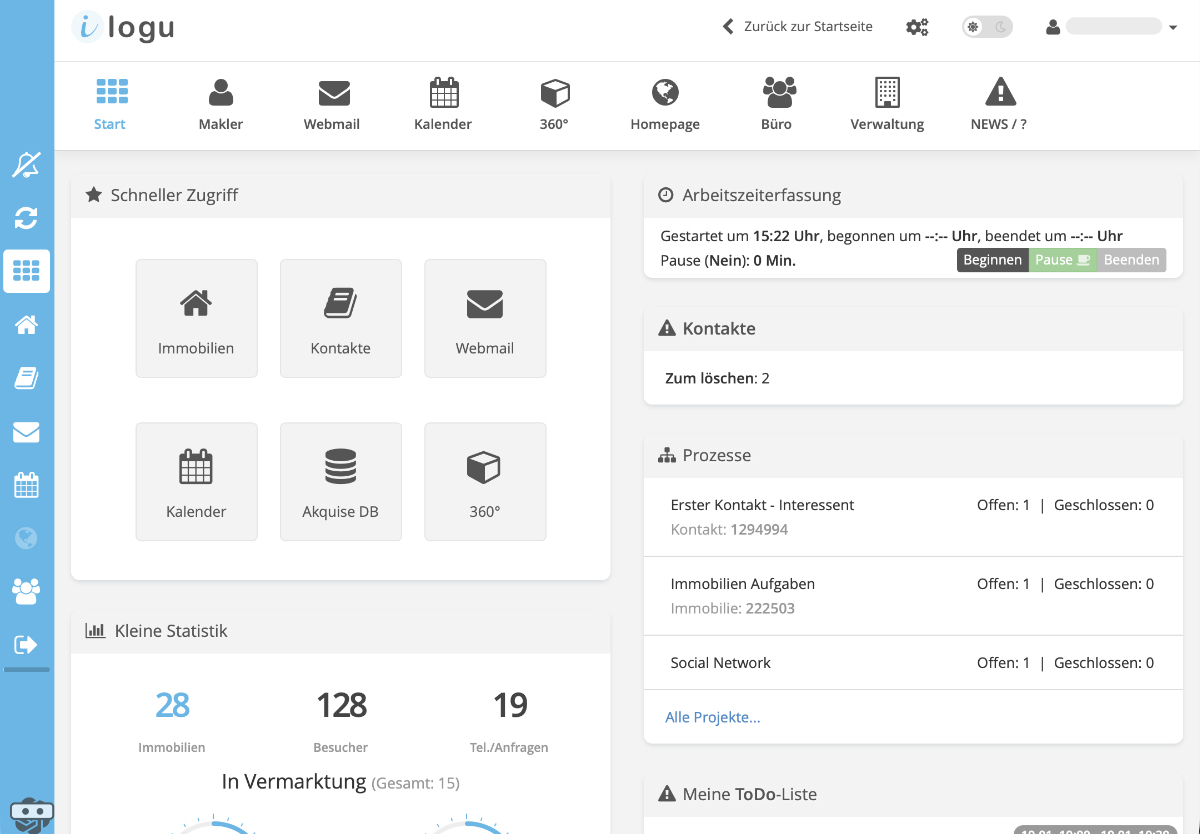 Startseite Dashboard
